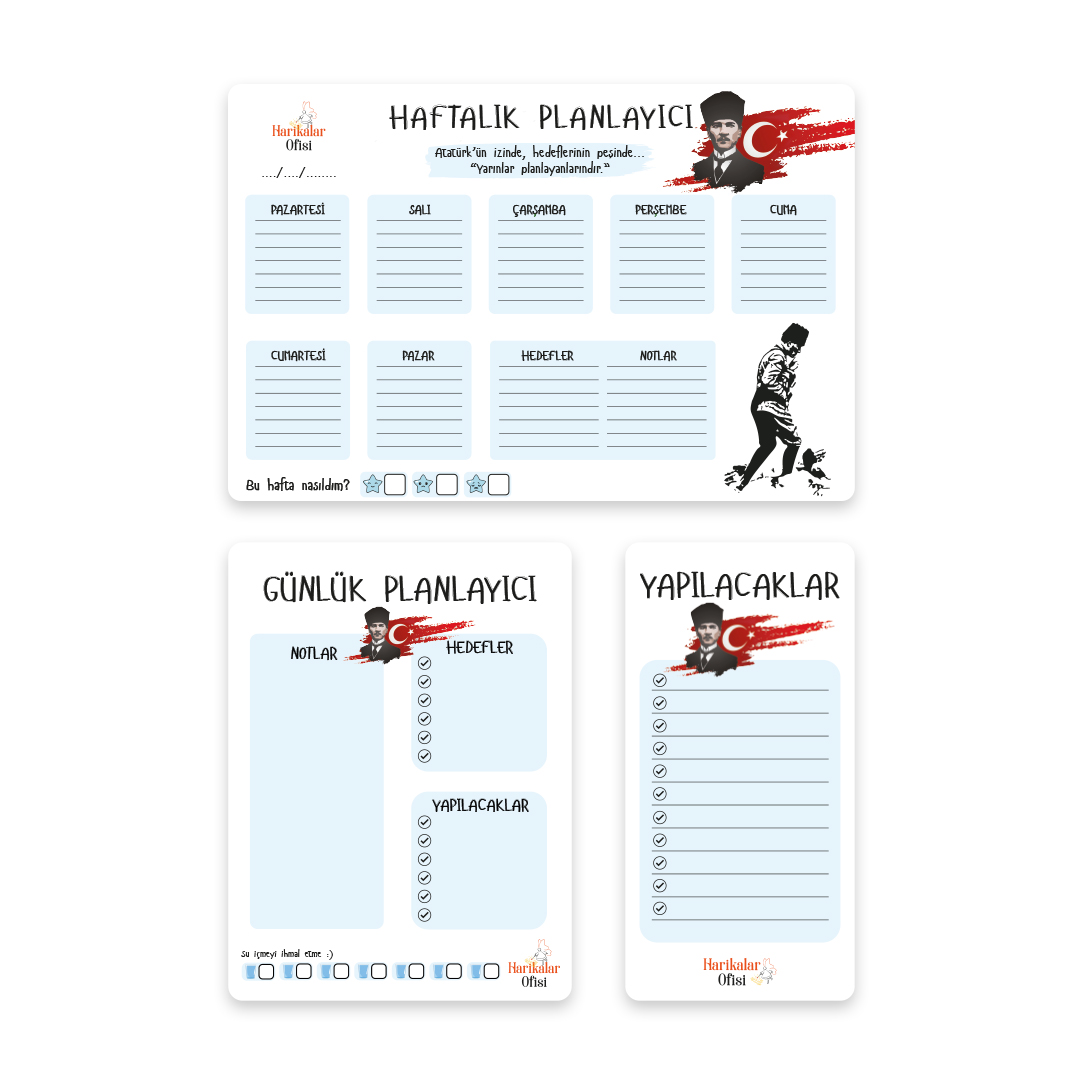 Atatürk Tasarımlı 3'lü Planlayıcı Set