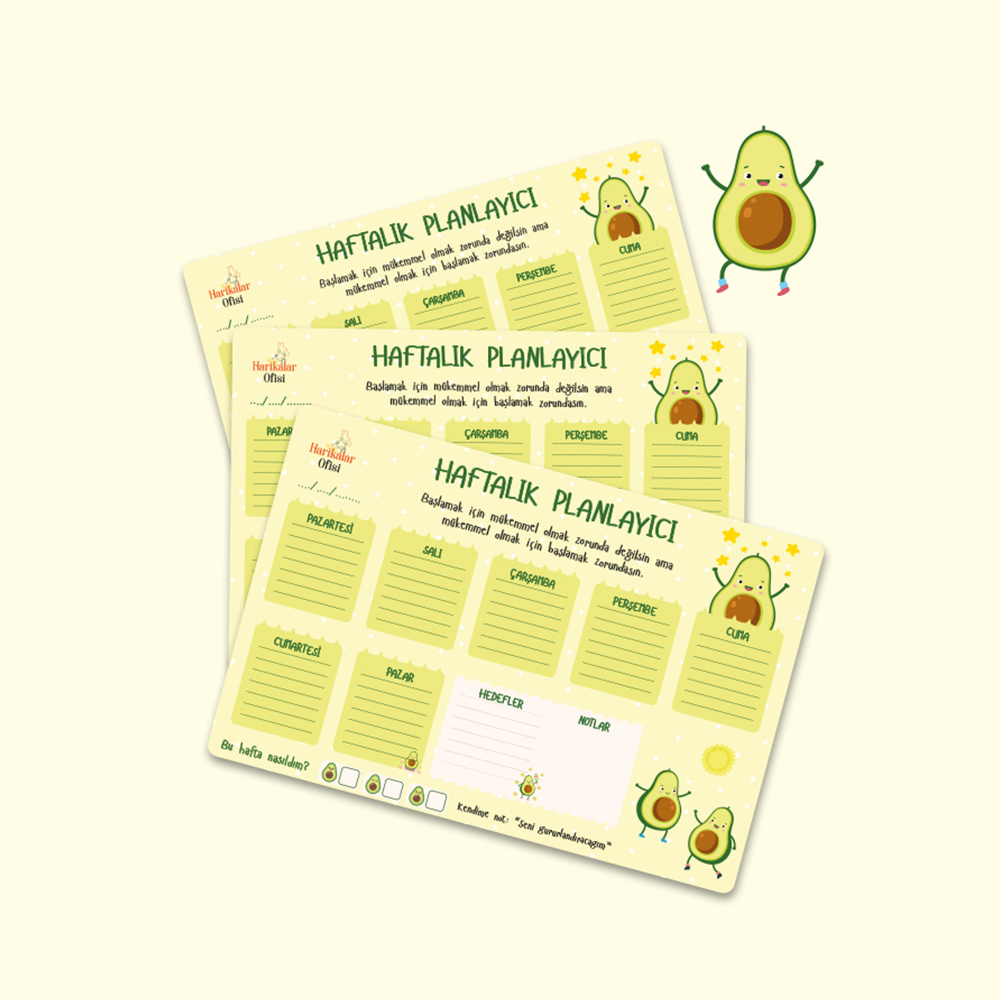 Harikalar Ofisi Avakado Tasarımlı 3'lü Planlayıcı Set Harikalar Ofisi Avakado Tasarımlı 3'lü Planlayıcı Set