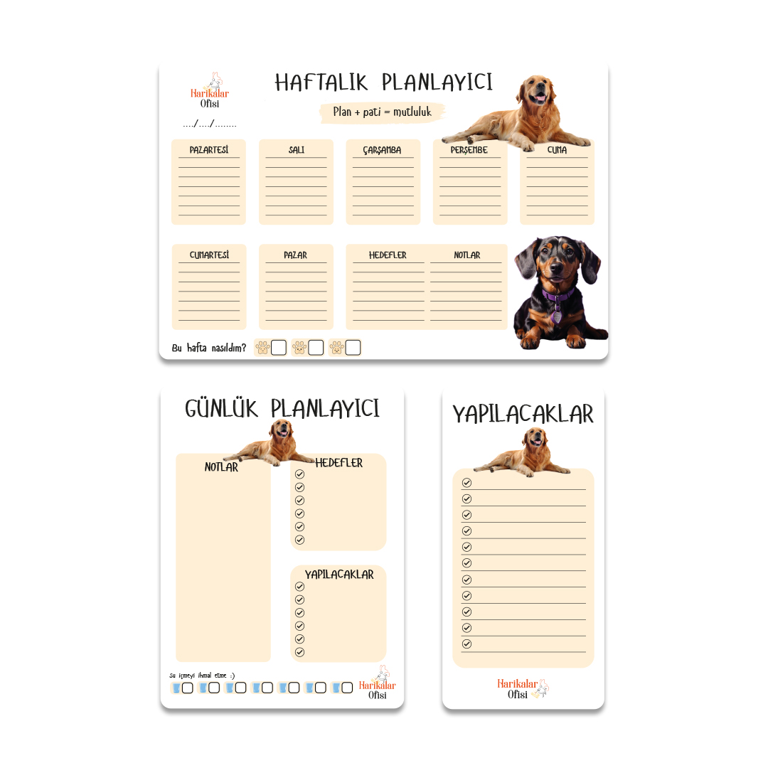 Köpek Tasarımlı 3'lü Planlayıcı Set Köpek Tasarımlı 3'lü Planlayıcı Set