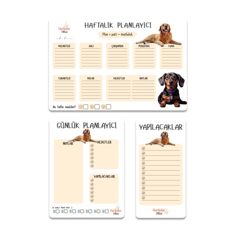 Köpek Tasarımlı 3'lü Planlayıcı Set